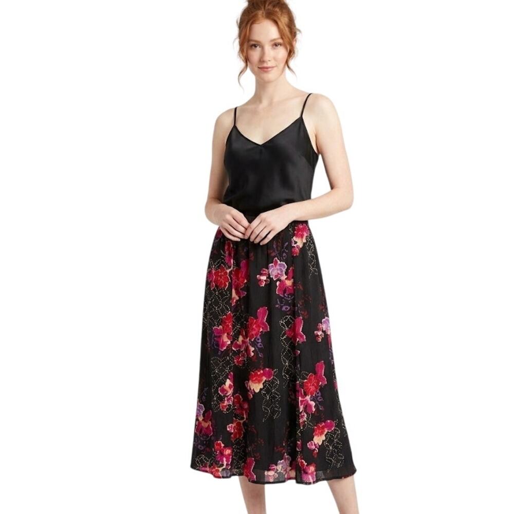 C.M. Shapes Floral Midi Skirt Lightweight Flowy Vintage-Inspired Plus Size 2XL